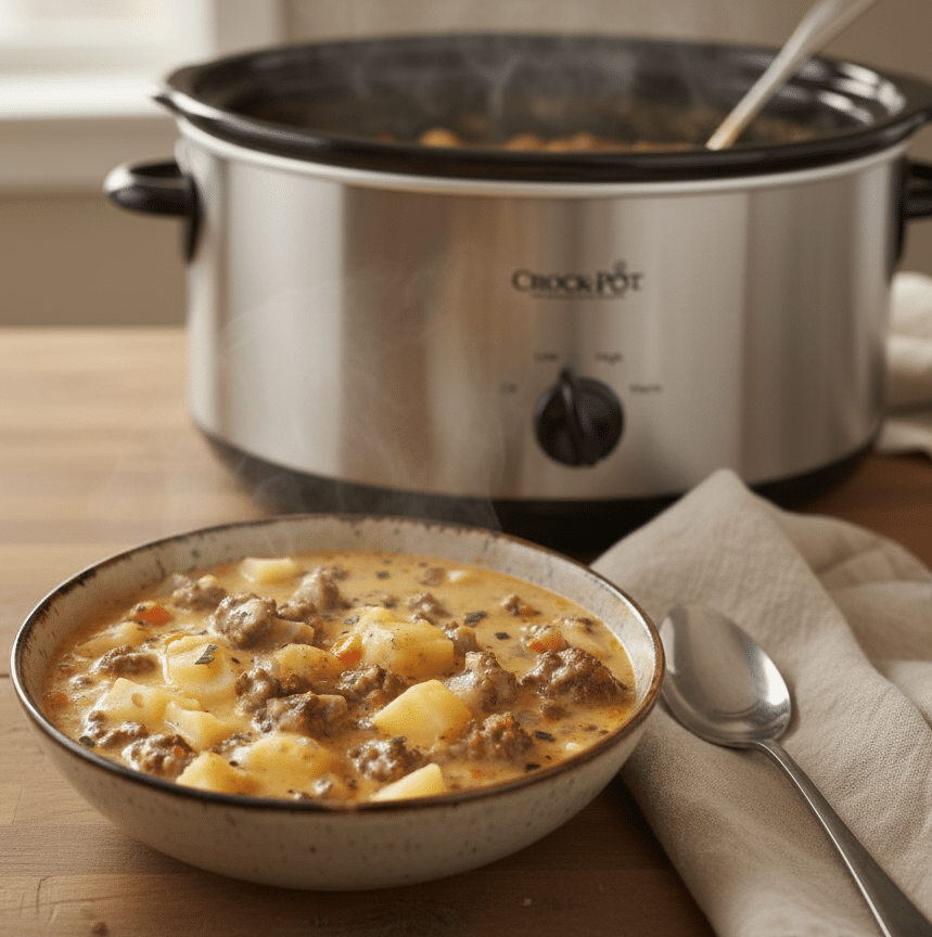 Slow Cooker Potato Beef Soup Recipe - Set It and Forget It Comfort