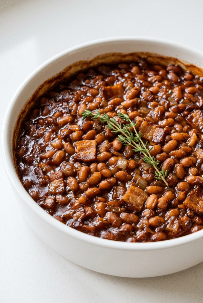 baked beans recipe - Baked Beans served on a plate