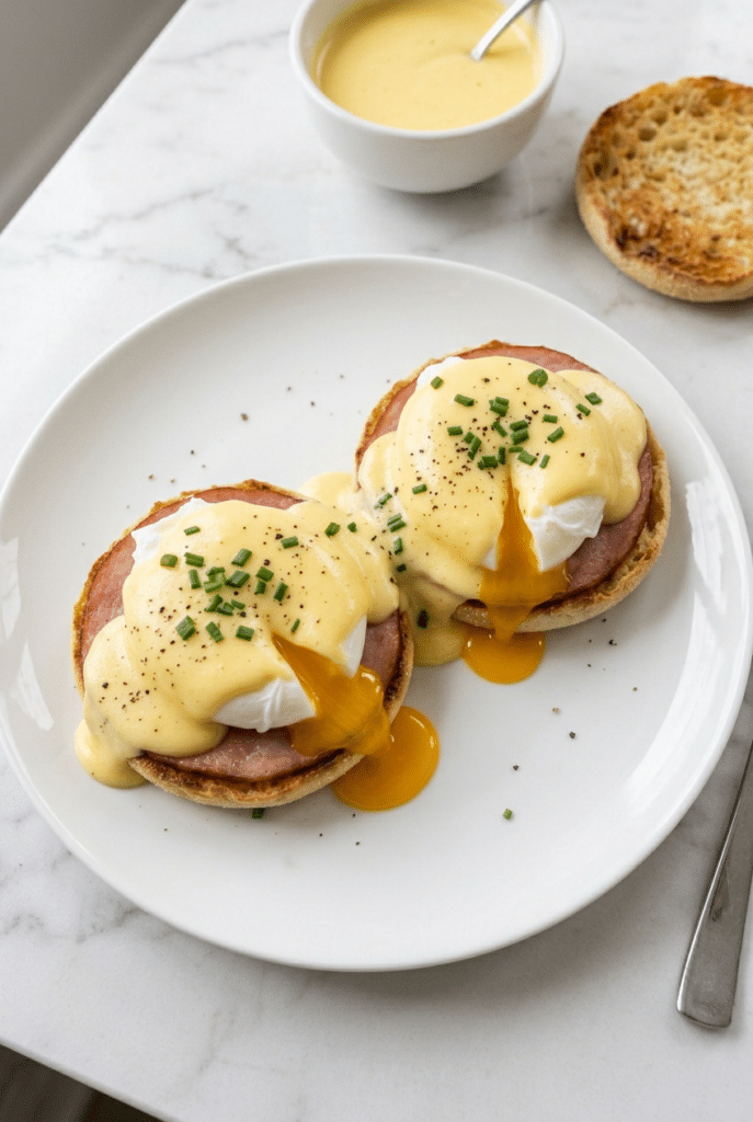 eggs benedict recipe - Eggs Benedict served on a plate