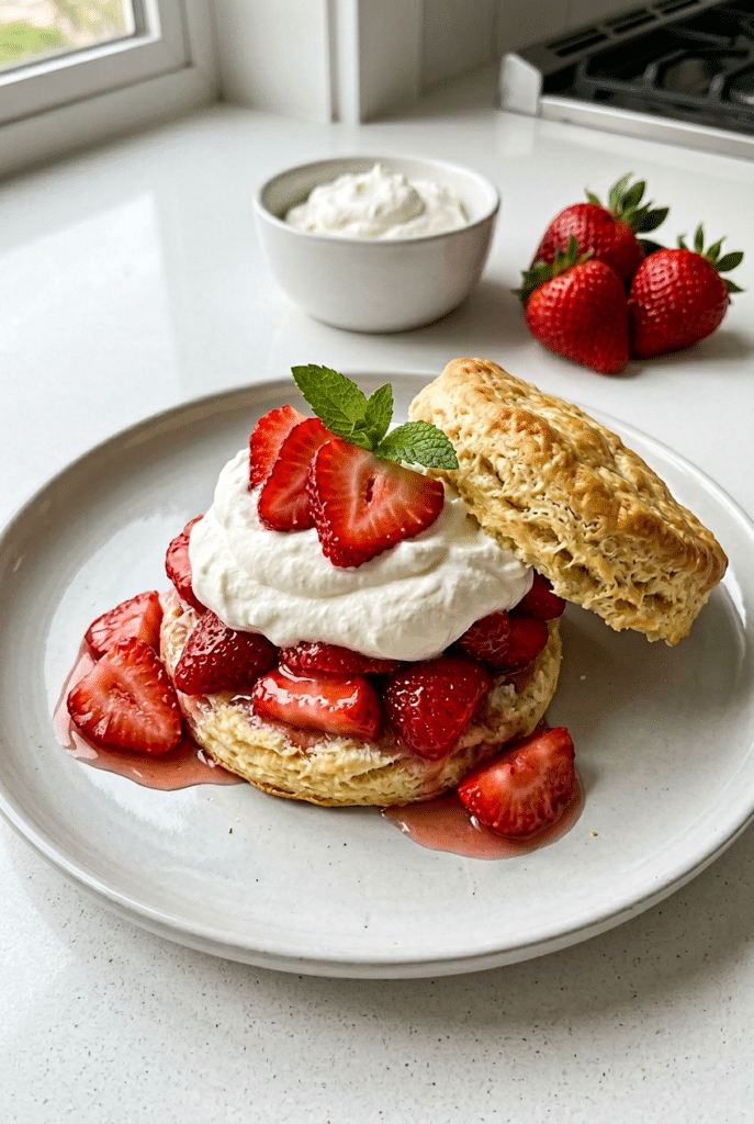 strawberry shortcake recipe - Strawberry Shortcake served on a plate