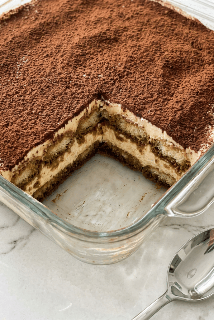 tiramisu recipe - Tiramisu (classic) served on a plate