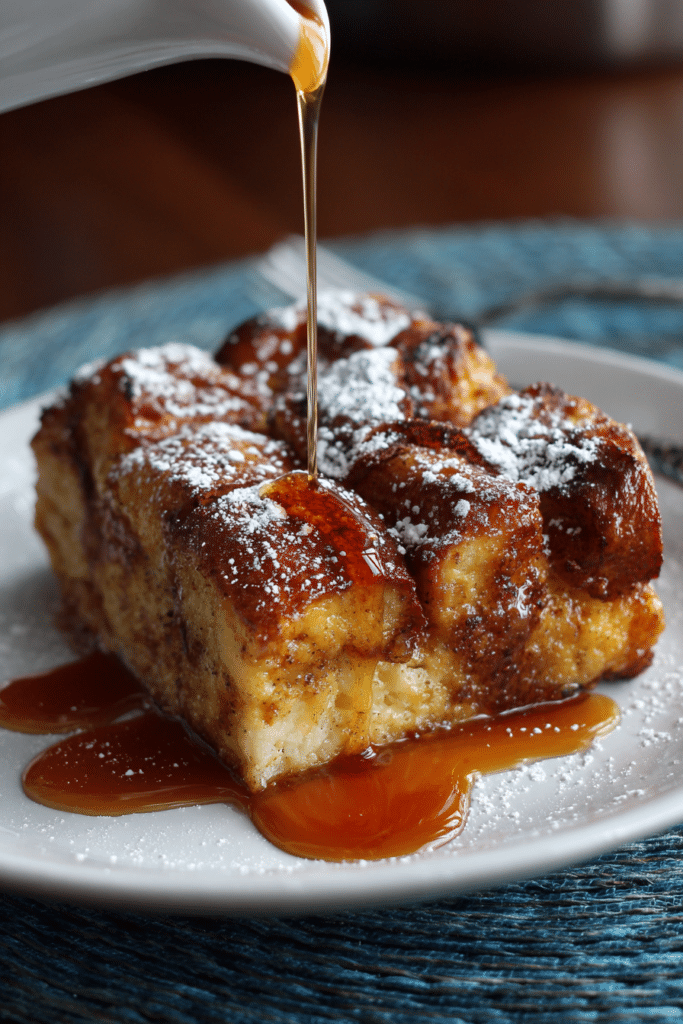 french toast casserole overnight - French Toast Casserole (overnight) served on a plate