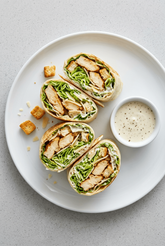 chicken caesar wraps - Chicken Caesar Wraps served on a plate