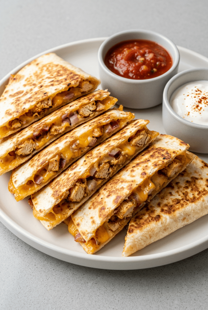 chicken quesadilla strips - Chicken Quesadilla Strips served on a plate