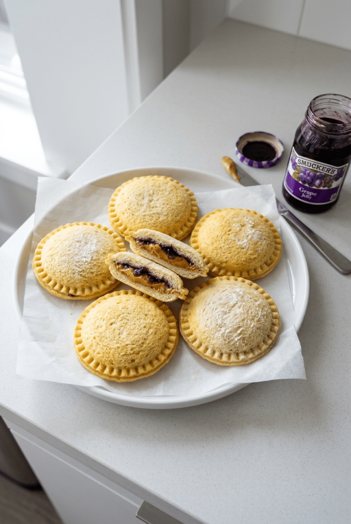 homemade Uncrustables - PB&J Uncrustables (homemade) served on a plate