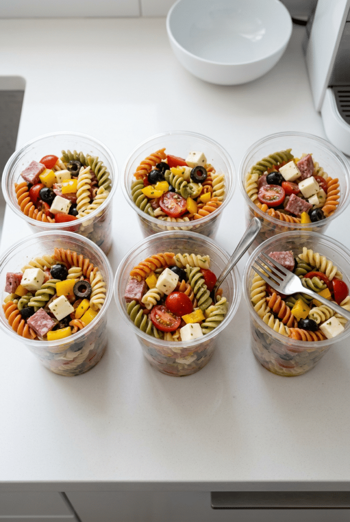 pasta salad cups - Pasta Salad Cups served on a plate