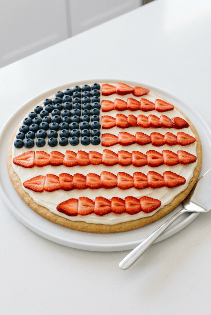 patriotic fruit pizza - 7. Patriotic Fruit Pizza served on a plate