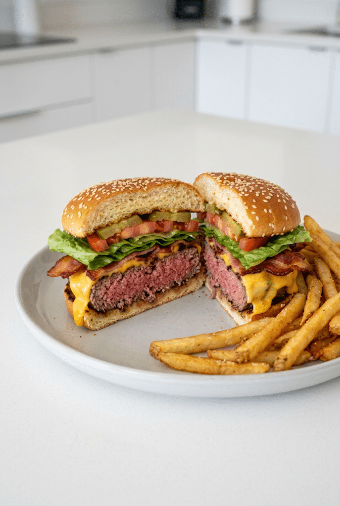 all-american burger - 4. All-American Burgers served on a plate