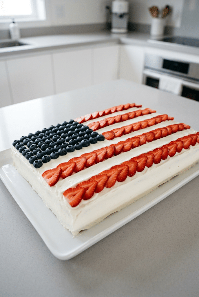 American Flag Cake - 3. American Flag Cake served on a plate