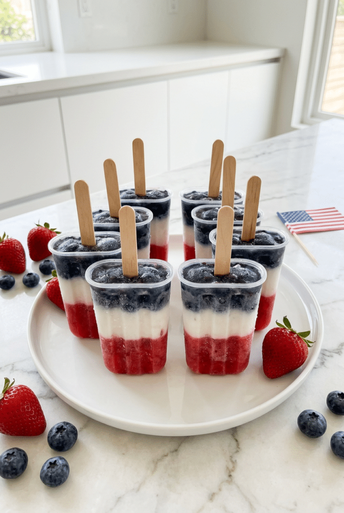 patriotic popsicles - 2. Patriotic Popsicles served on a plate