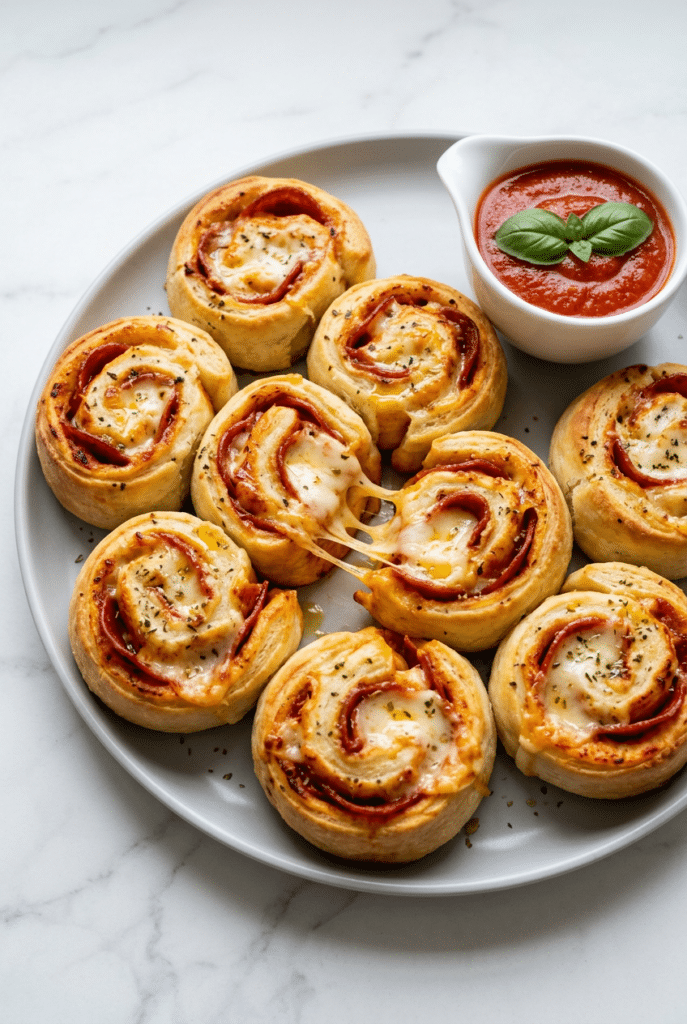 pizza roll ups - Pizza Roll Ups served on a plate