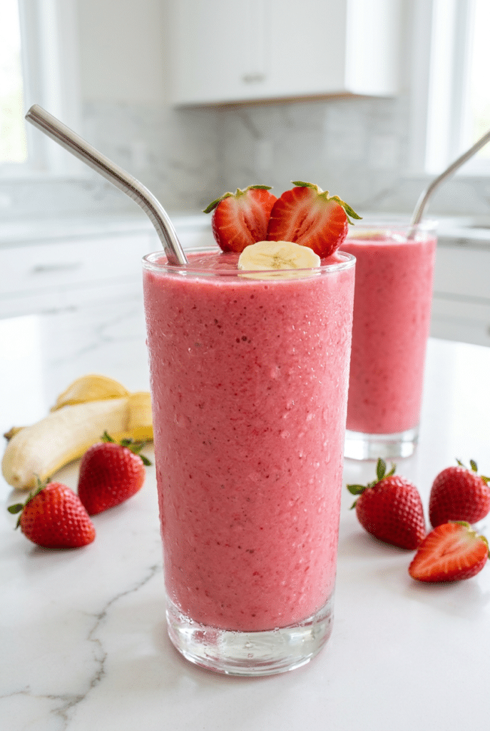 strawberry banana smoothie - Strawberry Banana served on a plate