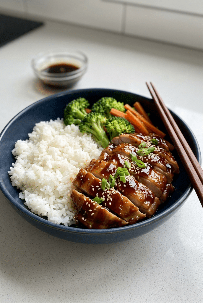 teriyaki chicken bowls - Teriyaki Chicken Bowls served on a plate