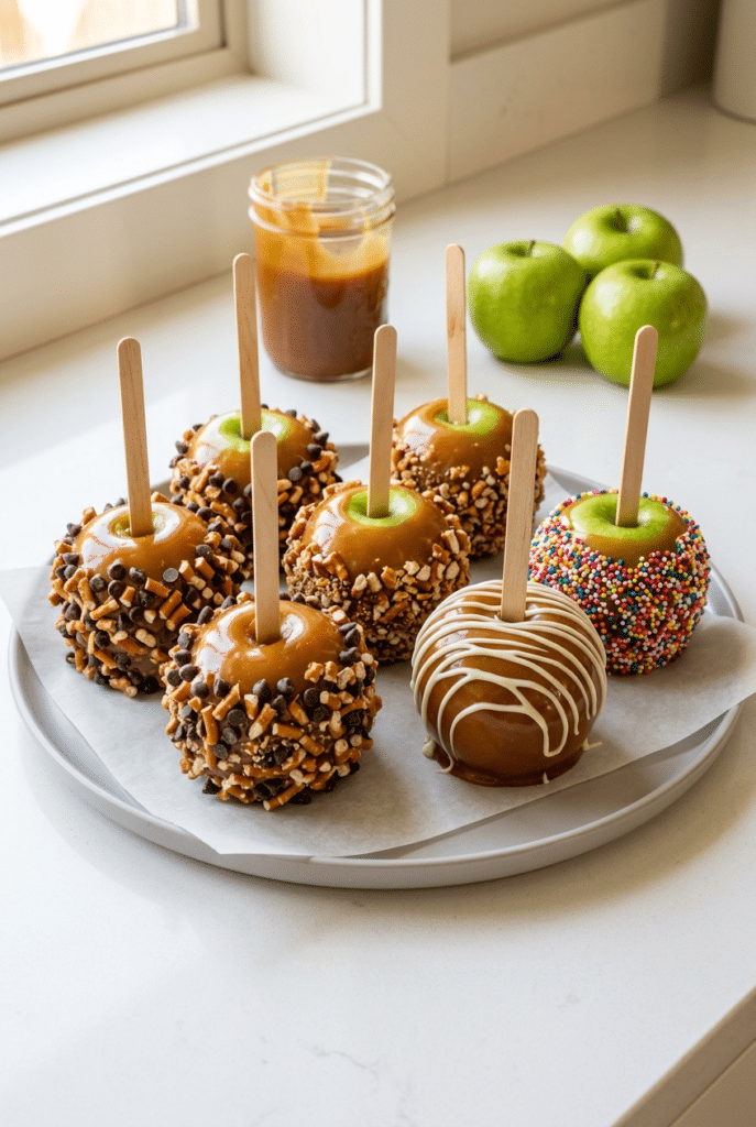 caramel apples - Caramel Apples (keep) served on a plate